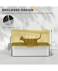 PawHut Stainless Steel Litter Box, Enclosed Litter Box with Scoop,