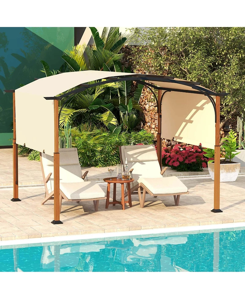10 x 12 Ft Outdoor Retractable Pergola with Retractable Canopy Wood Looking Posts