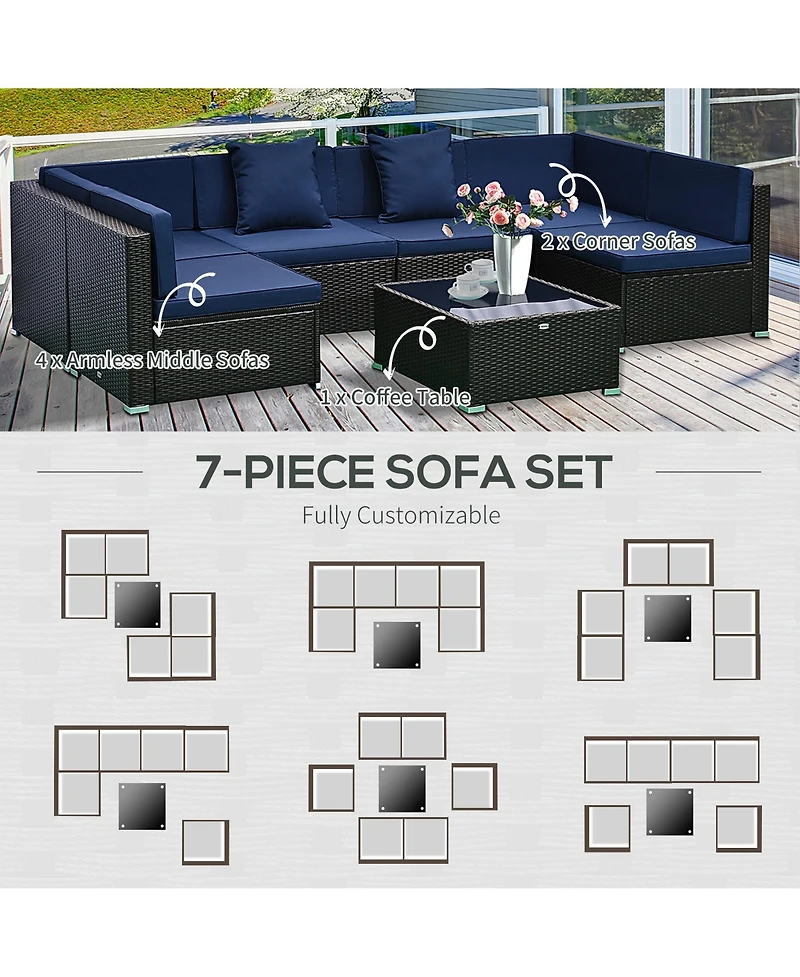 Outsunny 7pc Sectional Wicker Patio Furniture