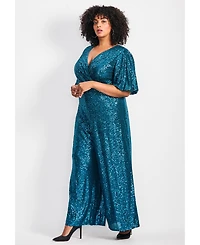 Avenue Women's Nada Sequin Puff Sleeve Jumpsuit