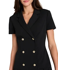 Tahari Asl Women's Double Breasted Pleat Hem Short-Sleeve Coat Dress