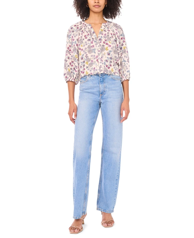 Vince Camuto Women's Printed Split-Neck Raglan-Sleeve Blouse