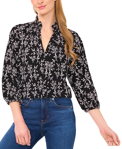 CeCe Women's Raglan 3/4-Sleeve Ruffle Neck Top