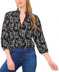 CeCe Women's Raglan 3/4-Sleeve Ruffle Neck Top