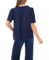 CeCe Women's Puff Short-Sleeve Button Down Ruffle Top