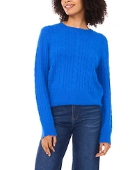 CeCe Women's Cable Long-Sleeve Crewneck with Scallop Edge Sweater