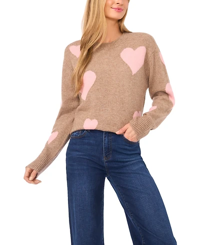CeCe Women's Heart Jacquard Crewneck Sweater