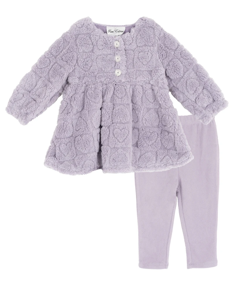 Rare Editions Baby Girls 2-Piece Heart Pattern Fleece Top and Leggings Set