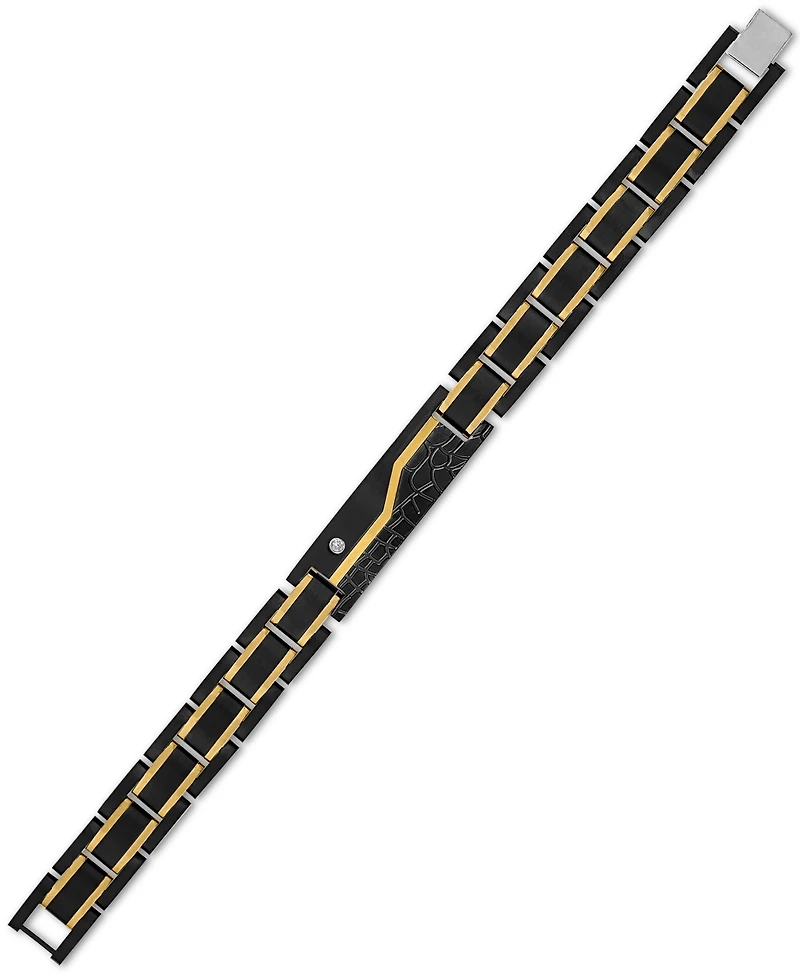 Esquire Men's Jewelry Diamond Watch Link Bracelet (1/20 ct. t.w.) in Black & Gold Ion-Plated Stainless Steel, Created for Macy's