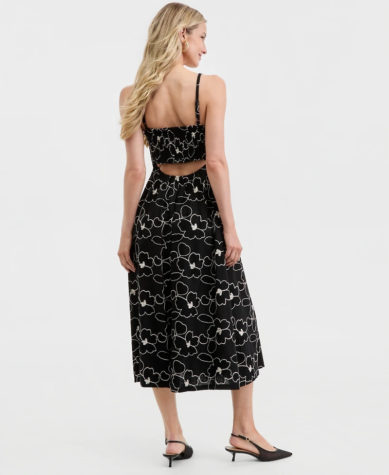 kensie Women's Embroidered Sleeveless Midi Dress