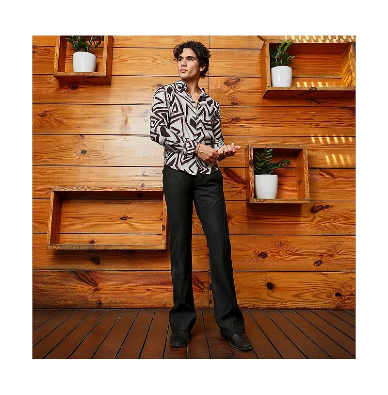 Campus Sutra Men's Onyx Black & Cloud Grey Abstract Breezy Shirt