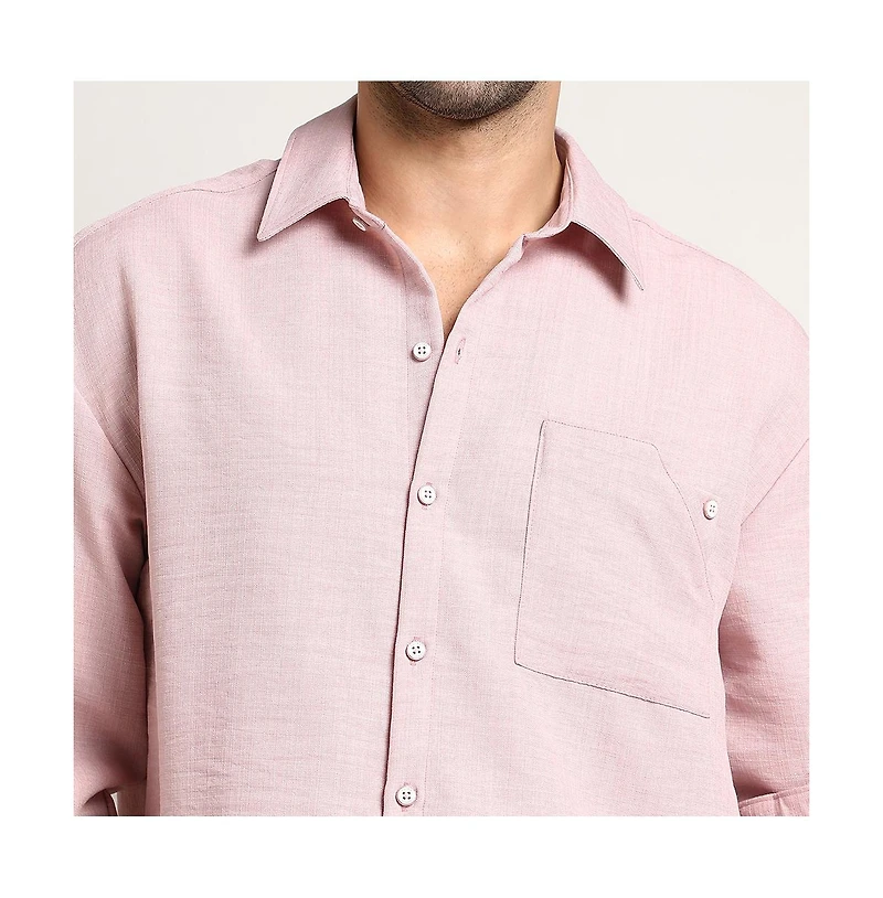 Campus Sutra Men's Rose Pink Modular Solid Oversized Shirt