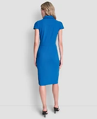 Dkny Women's Cap Sleeve Collared Neck Full Zip Midi Dress