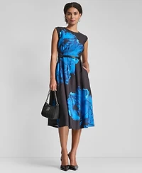 Dkny Women's Sleeveless Jewel Neck Fit and Flare Midi Dress