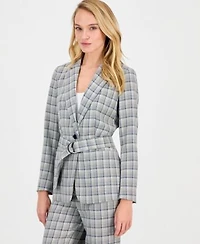 Anne Klein Womens Belted Notch Collar Long Sleeve Jacket Printed Mid Rise Pants