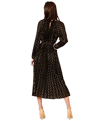 julia jordan Women's Pleated Long-Sleeve Waist Tie Maxi Dress