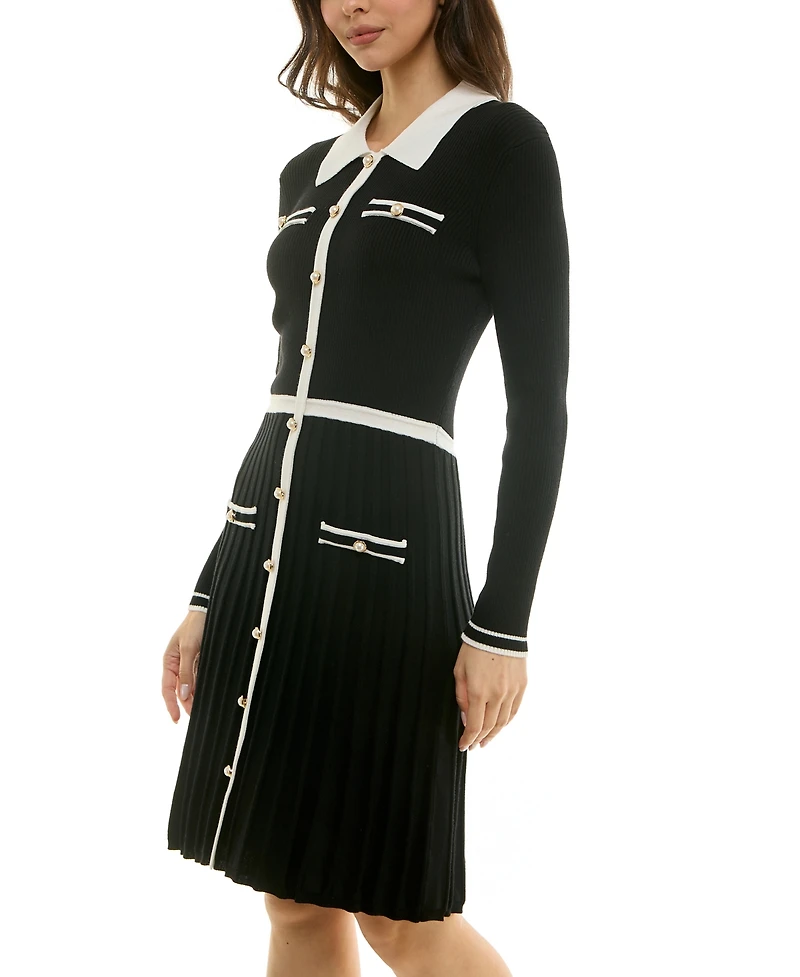 Taylor Women's Collared Button Front Sweater Dress