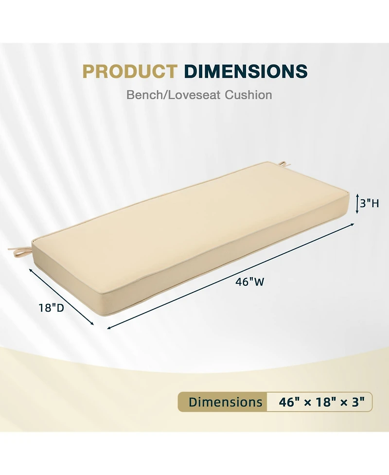 Aoodor Patio Bench Cushion Outdoor Olefin Fabric Slipcover Sponge Foam 46.5” x 17.7” 3” - Charcoal