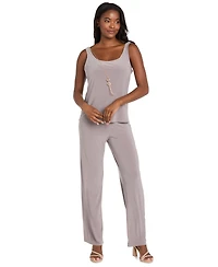 R & M Richards Women's Soutache Long Jacket, Necklace Top Pants Set