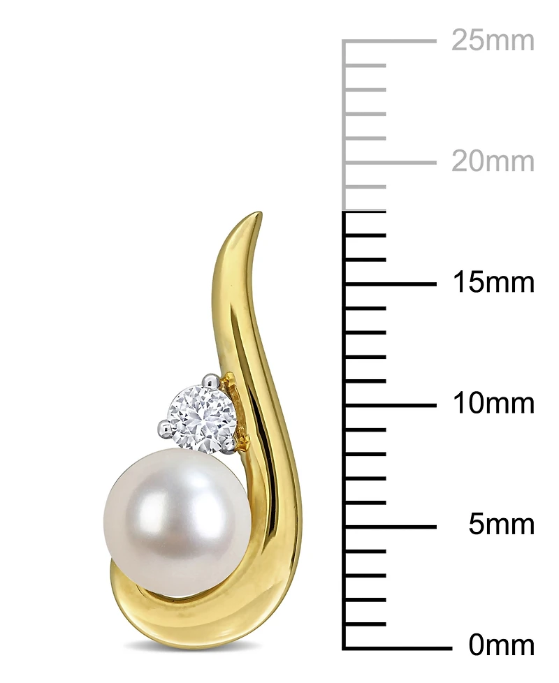 Macy's Cultured Freshwater Pearl (6-6.5mm) & White Sapphire Earrings (1/3 ct. t.w.) in 18K Gold Flash Plated Sterling Silver