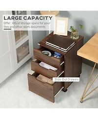 Homcom 3 Drawer Storage Cabinet Storage Organizer W/ Caster Wheels,