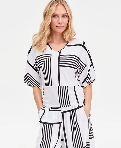 I.n.c. International Concepts Women's Printed V-Neck Top, Macy's Exclusive
