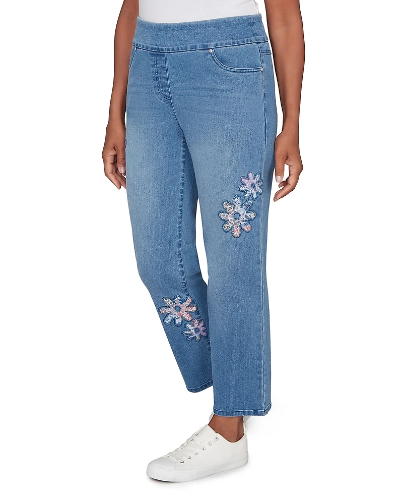 Alfred Dunner Petite Hilton Head Floral Applique Detail Pants