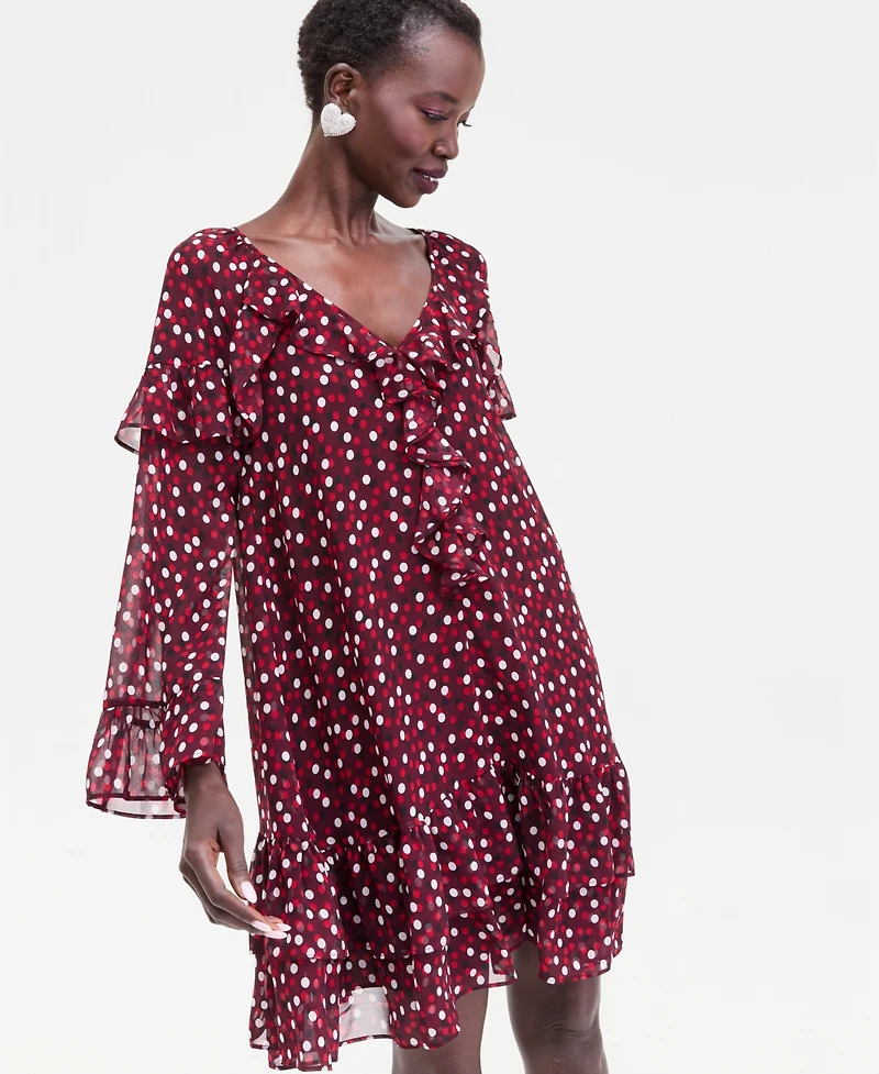 I.n.c. International Concepts Women's Ruffle-Trim Bell-Sleeve Mini Dress, Macy's Exclusive