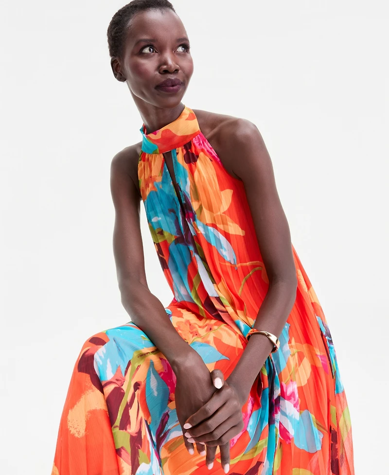 I.n.c. International Concepts Women's Floral-Print Pleated Halter Maxi Dress, Macy's Exclusive