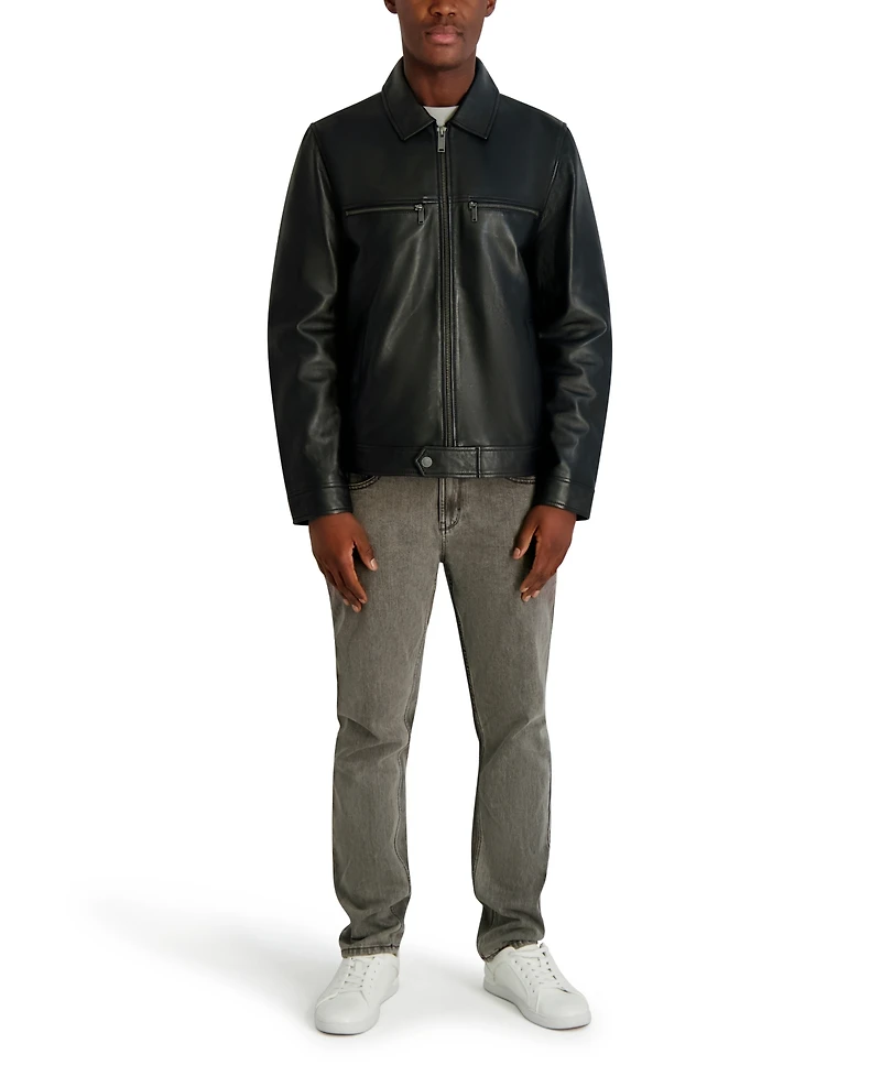 Karl Lagerfeld Paris Men's Collared Leather Jacket