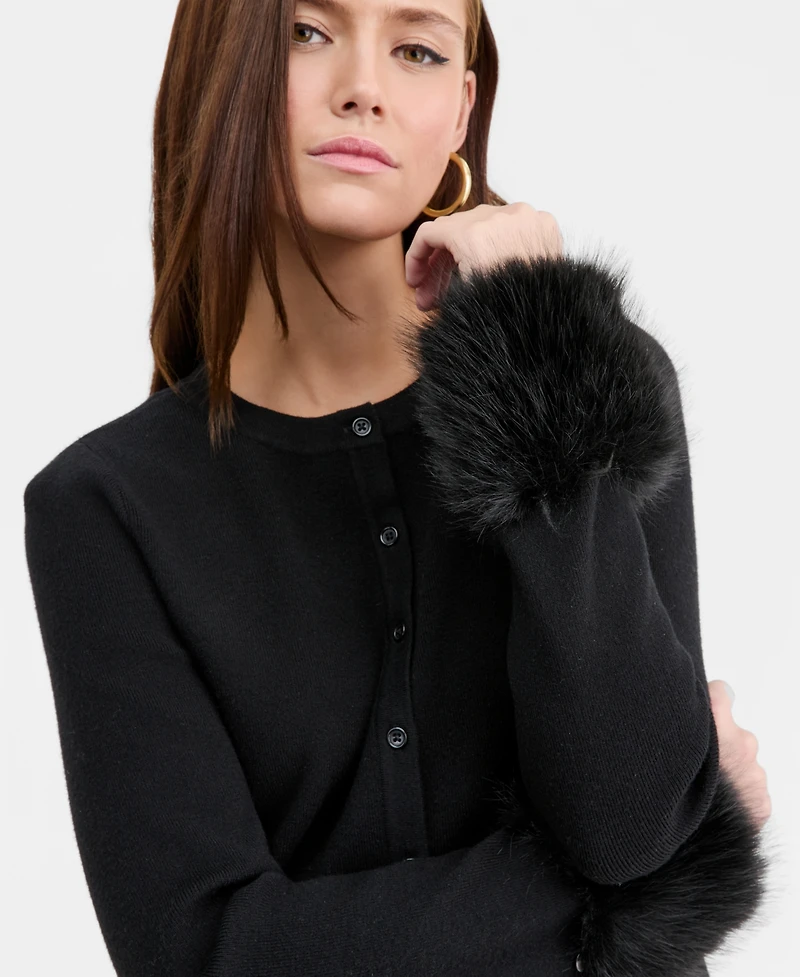 Bar Iii Women's Faux-Fur-Trim Cardigan, Macy's Exclusive