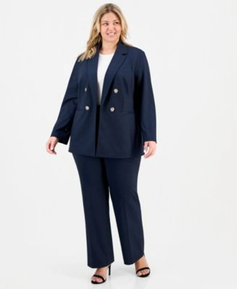 Anne Klein Plus Size Faux Double Breasted Blazer Pull On Bootcut Pants