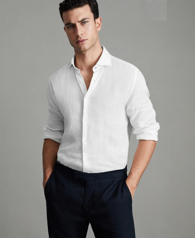 Reiss Men's Linen Button-Through Shirt
