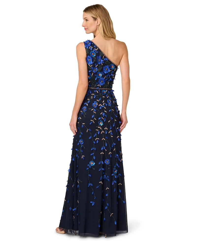 Adrianna Papell Women's Beaded One-Shoulder Long Dress