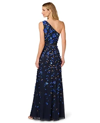 Adrianna Papell Women's Beaded One-Shoulder Long Dress