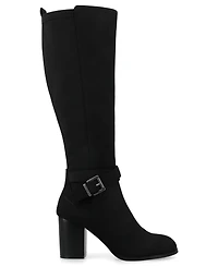 Journee Women's Avalonn Buckle Strap Knee High Stacked Heel Inside Zipper Comfort Dress Boots