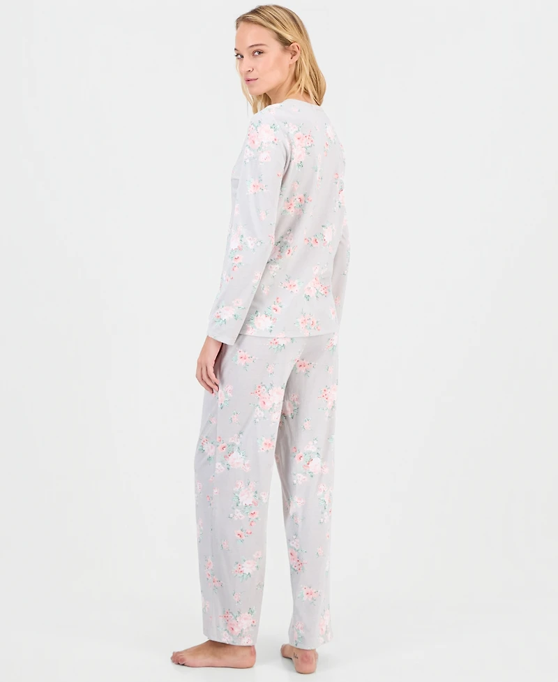Charter Club Women's Cotton Printed Button-Front Pajama Set, Exclusively at Macy's