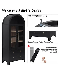 Casainc 71" Tall Arched Kitchen Pantry Cabinet with Glass Doors, Adjustable Shelves & 2 Large Drawers