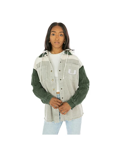 Gameday Couture Women's Green Miami Hurricanes Vintage Wash Corduroy Full-Snap Hooded Jacket