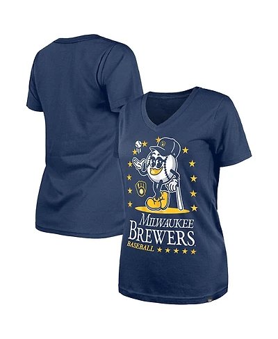 New Era Women's Navy Milwaukee Brewers Little Miss 2 V-Neck T-Shirt