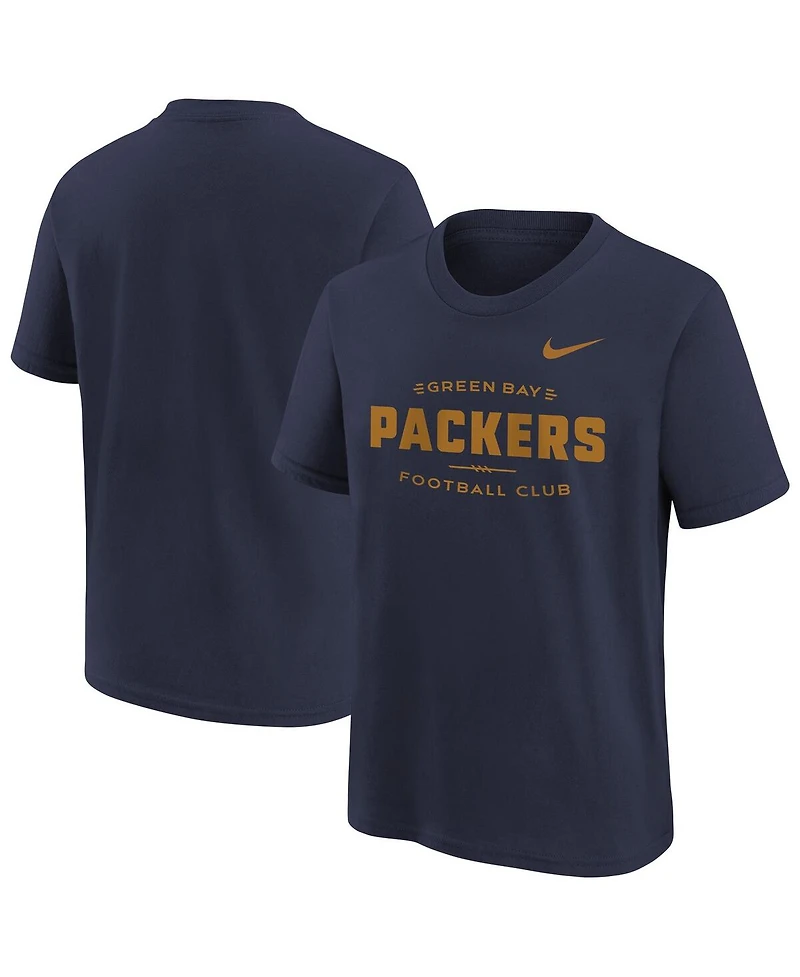 Nike Big Boys and Girls Navy Green Bay Packers Sideline Alt Pack T-Shirt