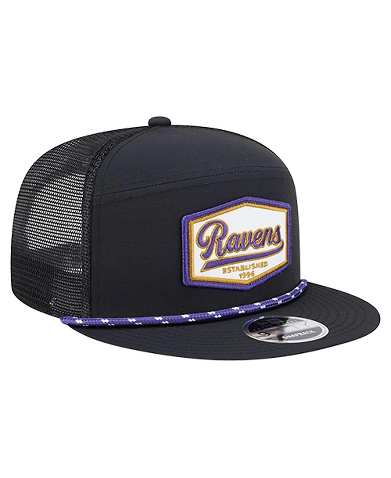 New Era Men's Black Baltimore Ravens Ripstop Patch 9FIFTY Split Panel Snapback Hat