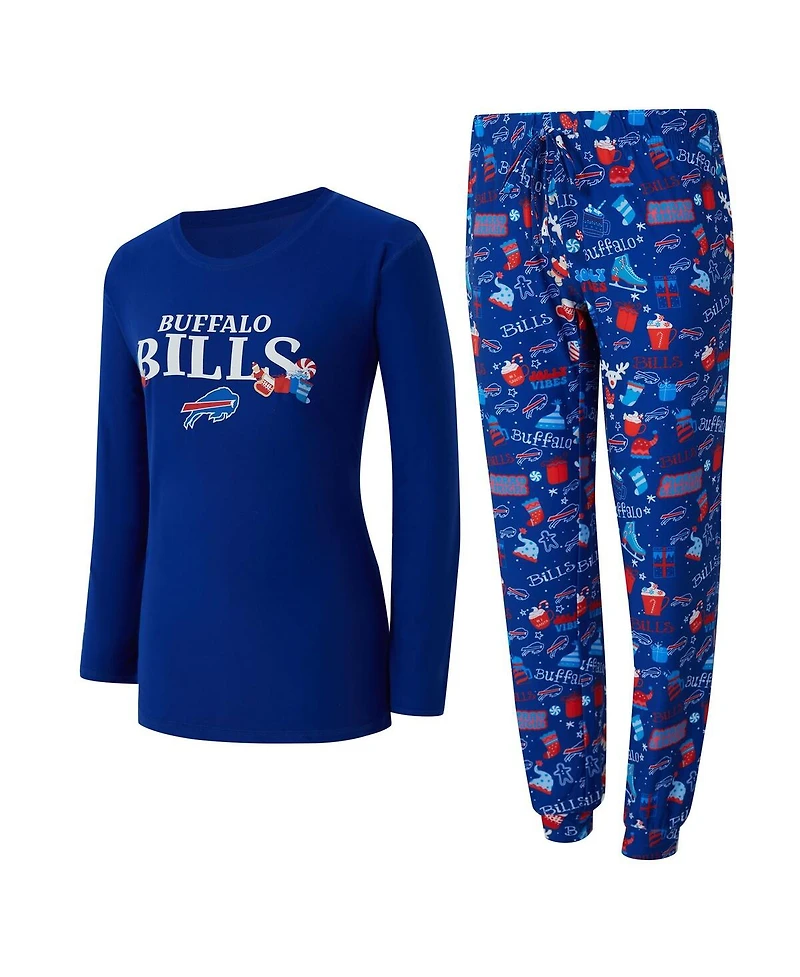 Concepts Sport Women's 2-Piece Royal Buffalo Bills Chestnut Long Sleeve T-Shirt and Pants Sleep Set