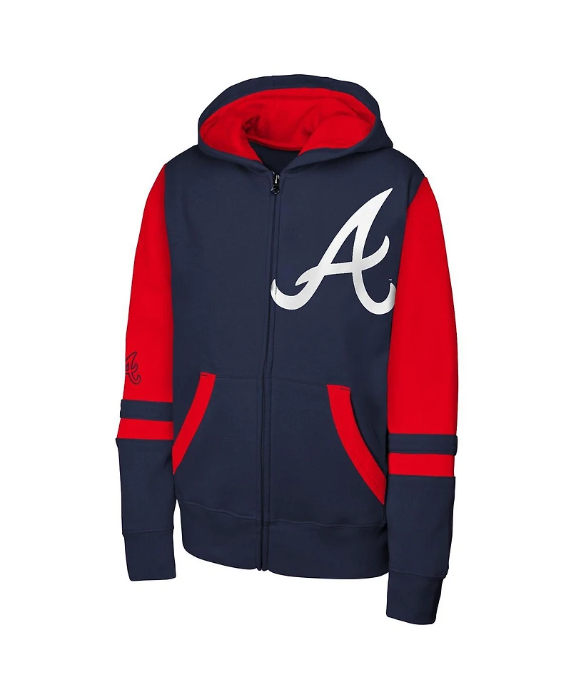 Outerstuff Men's Navy Atlanta Braves Stadium Color Block Full-Zip Hoodie