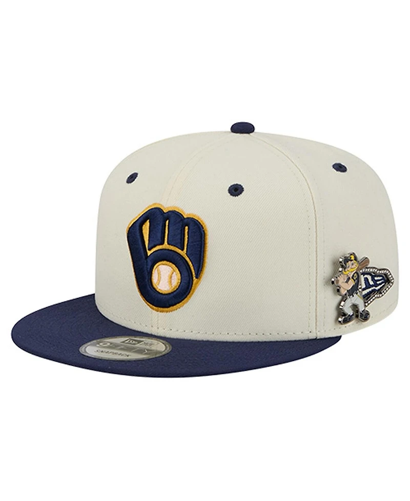 New Era Men's Cream Milwaukee Brewers Mascot Pin 9FIFTY Snapback Hat