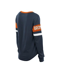 New Era Women's Navy Denver Broncos Plus Throwback Lace-Up Long Sleeve T-Shirt