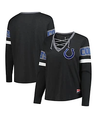 New Era Women's Black Indianapolis Colts Plus Throwback Lace-Up Long Sleeve T-Shirt