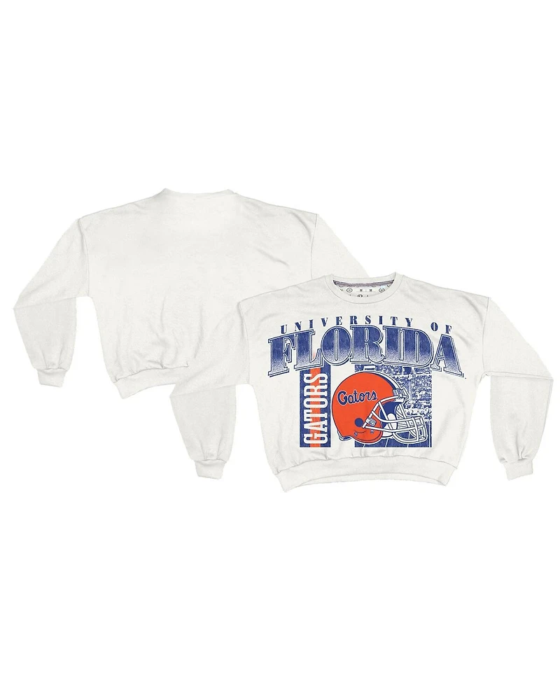 Pressbox Women's White Florida Gators Oversized Janice Retro Waist-Length Sweatshirt