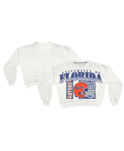 Pressbox Women's White Florida Gators Oversized Janice Retro Waist-Length Sweatshirt