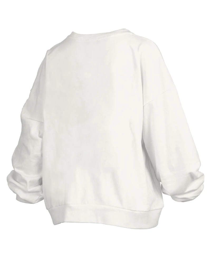 Pressbox Women's White Arizona Wildcats Oversized Janice Retro Waist-Length Pullover Sweatshirt